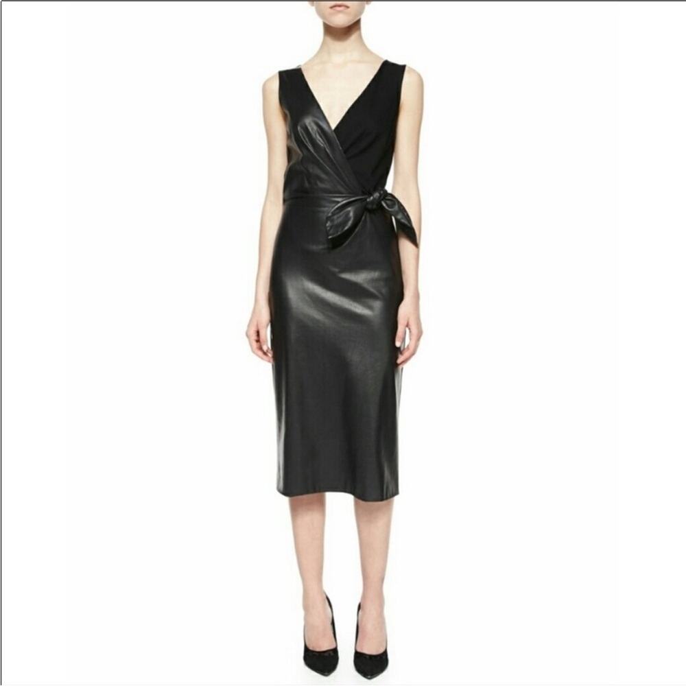 Diane Von Furstenberg DVF Bella Leather & Ponte Sheath Wrap Dress Sz 2 NWT $898